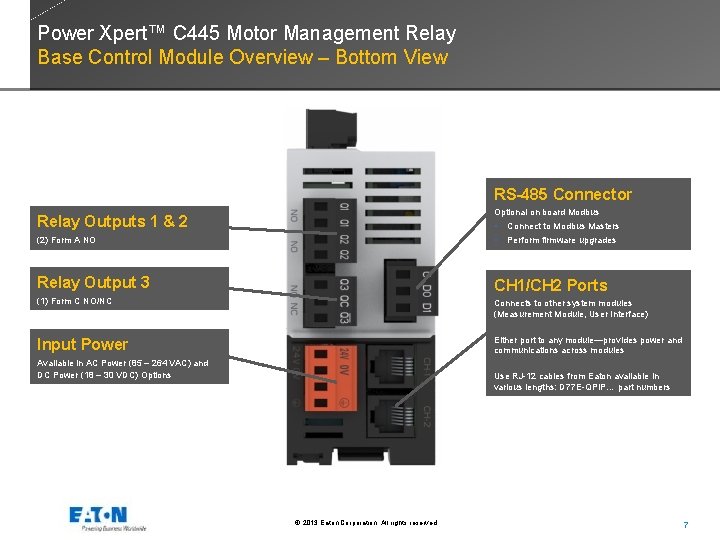 Power Xpert™ C 445 Motor Management Relay Base Control Module Overview – Bottom View
