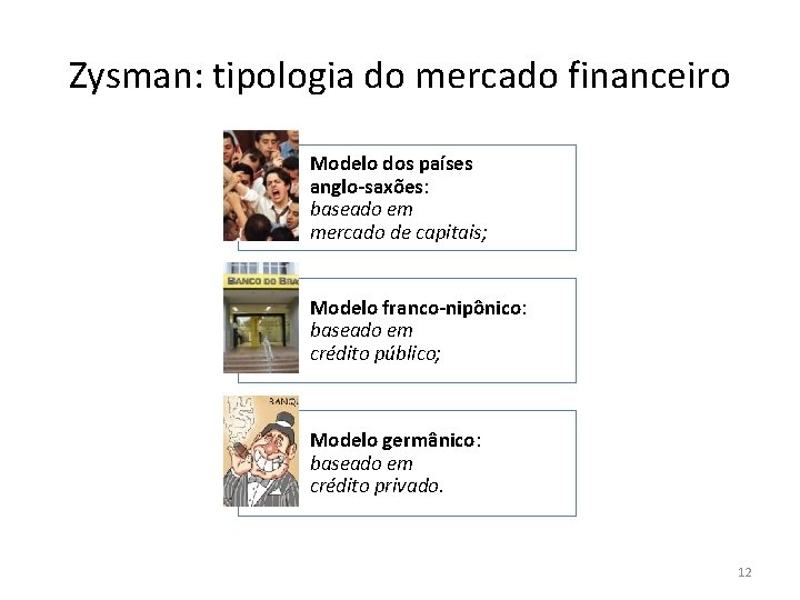 Zysman: tipologia do mercado financeiro Modelo dos países anglo-saxões: baseado em mercado de capitais;