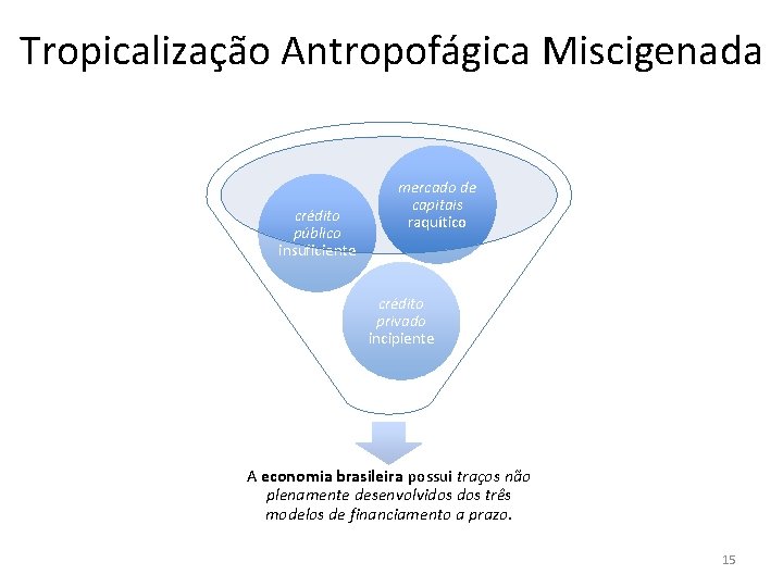 Tropicalização Antropofágica Miscigenada crédito público insuficiente mercado de capitais raquítico crédito privado incipiente A