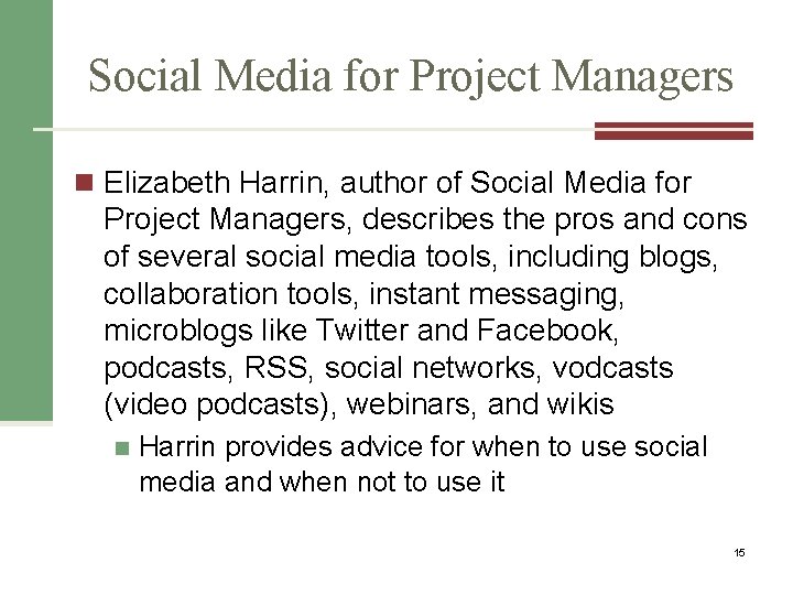 Social Media for Project Managers n Elizabeth Harrin, author of Social Media for Project