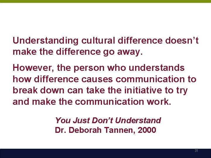 Understanding cultural difference doesn’t make the difference go away. However, the person who understands