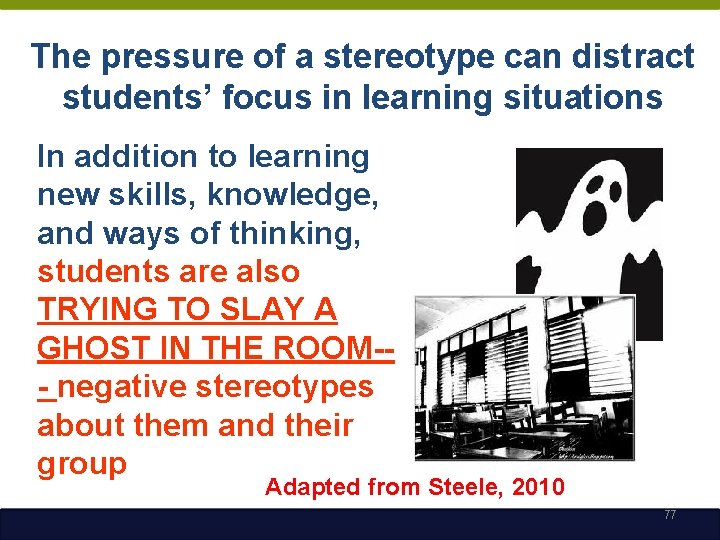 The pressure of a stereotype can distract students’ focus in learning situations In addition