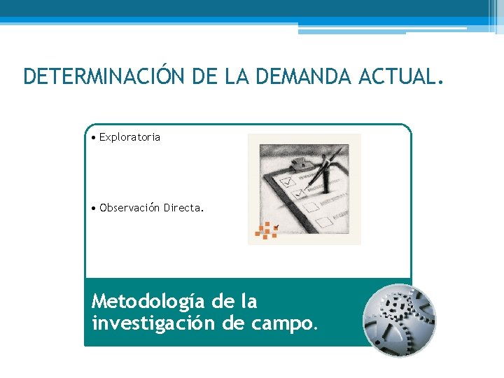 DETERMINACIÓN DE LA DEMANDA ACTUAL. • Exploratoria • Observación Directa. Metodología de la investigación