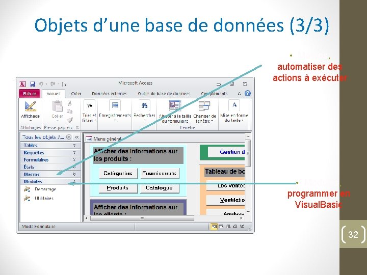 Objets d’une base de données (3/3) • Macros, automatiser des actions à exécuter •