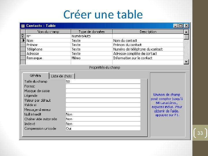 Créer une table 33 