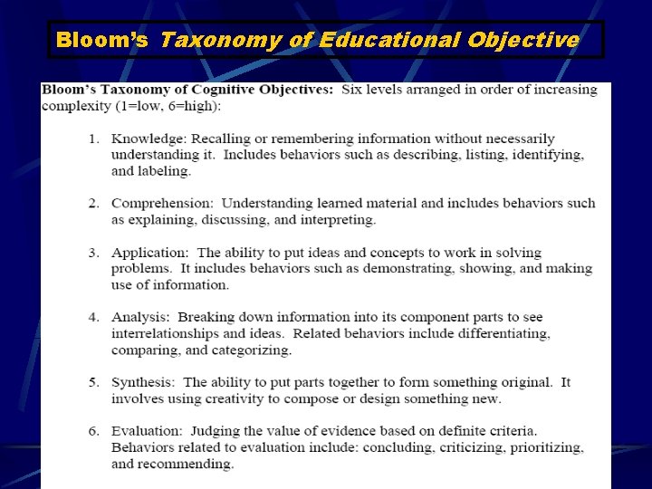 Bloom’s Taxonomy of Educational Objective 