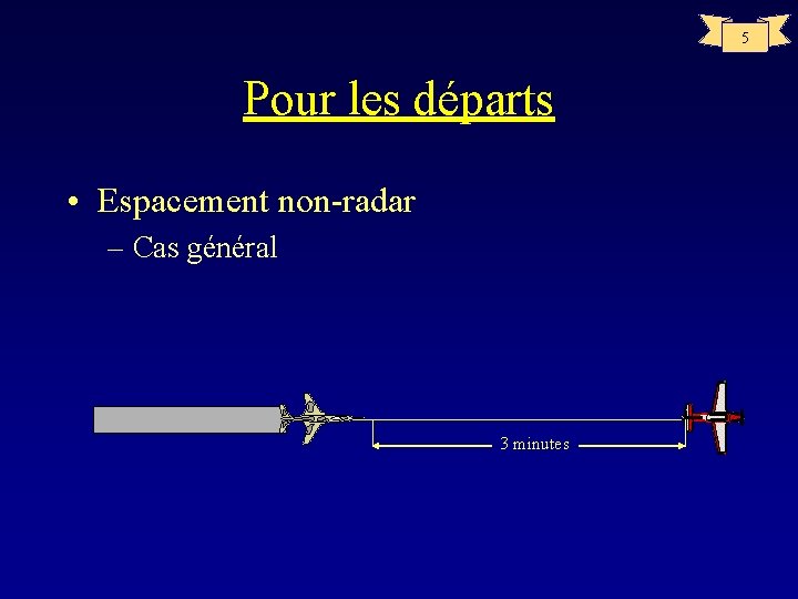 5 Pour les départs • Espacement non-radar – Cas général 3 minutes 