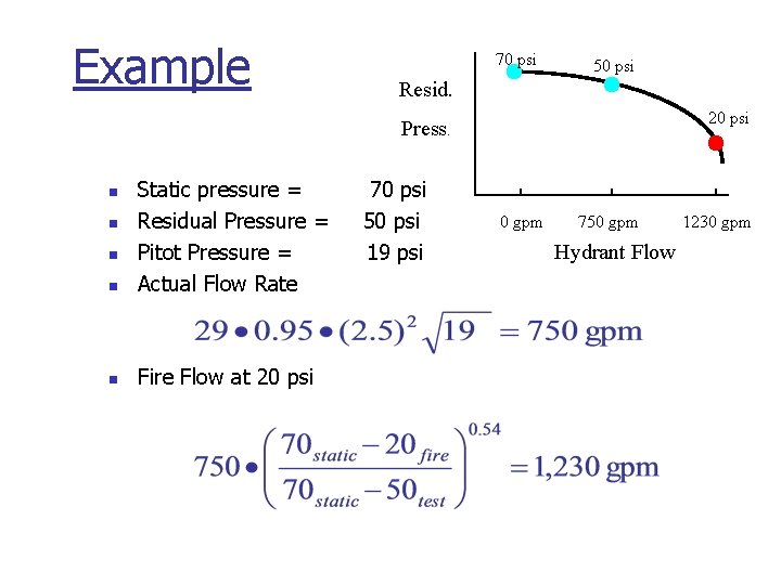 Example 70 psi 50 psi Resid. 20 psi Press. n Static pressure = Residual