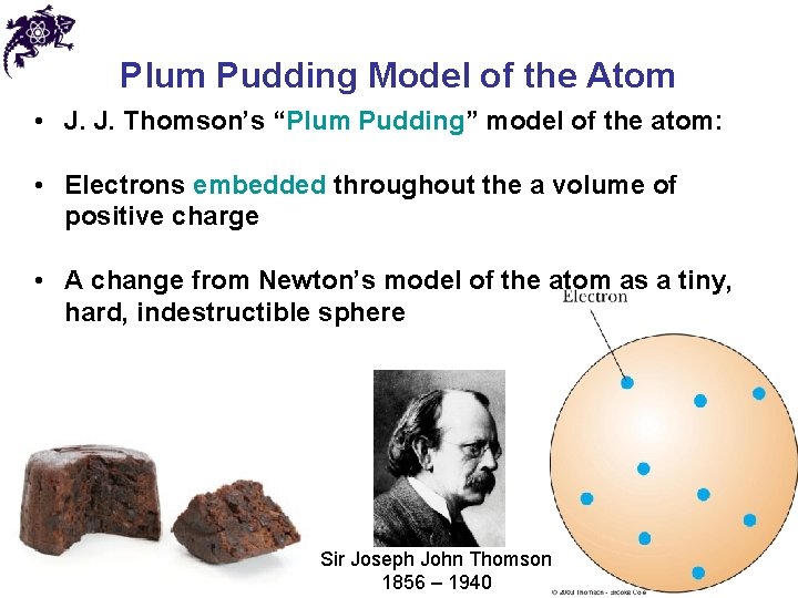 Plum Pudding Model of the Atom • J. J. Thomson’s “Plum Pudding” model of