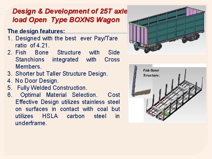 Design & Development of 25 T axle load Open Type BOXNS Wagon The design