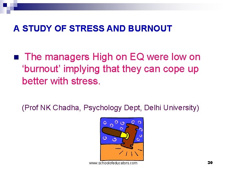 A STUDY OF STRESS AND BURNOUT n The managers High on EQ were low