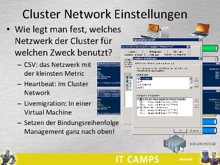 Cluster Network Einstellungen • Wie legt man fest, welches Netzwerk der Cluster für welchen