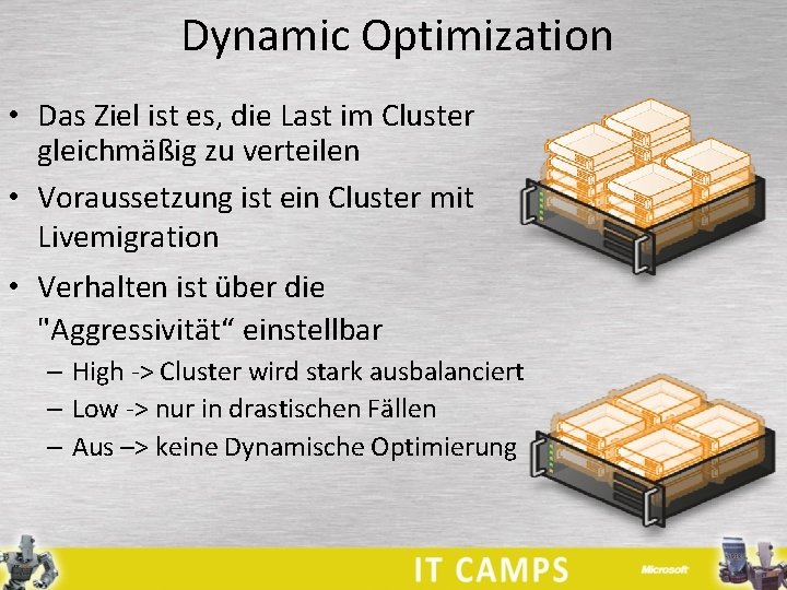 Dynamic Optimization • Das Ziel ist es, die Last im Cluster gleichmäßig zu verteilen