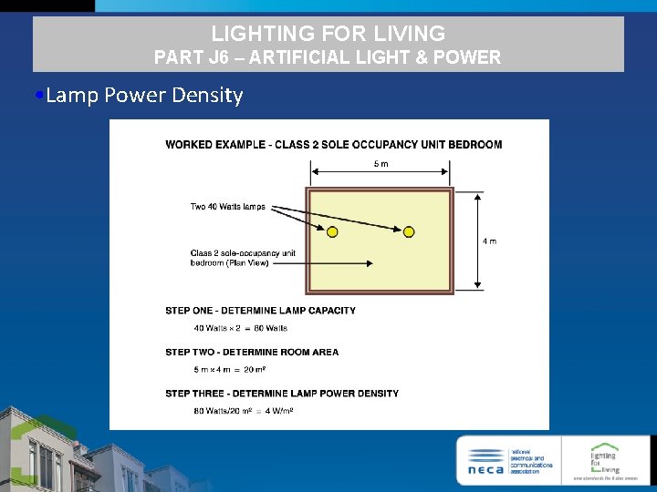 LIGHTING FOR LIVING PART J 6 – ARTIFICIAL LIGHT & POWER • Lamp Power