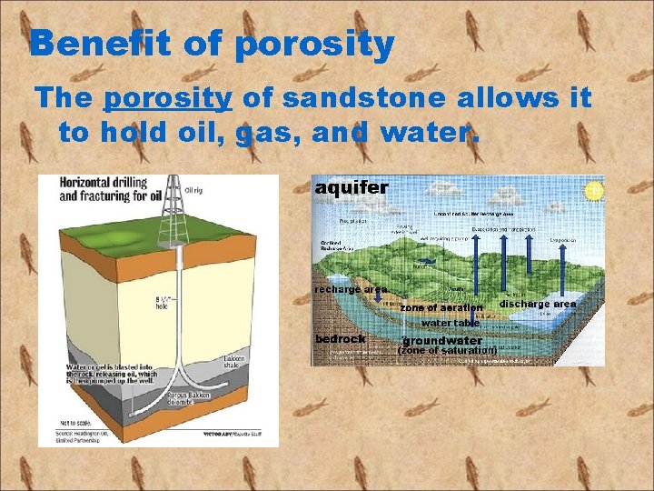 Benefit of porosity The porosity of sandstone allows it to hold oil, gas, and