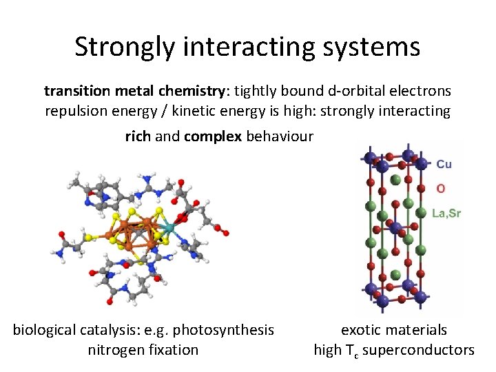 Strongly interacting systems transition metal chemistry: tightly bound d-orbital electrons repulsion energy / kinetic
