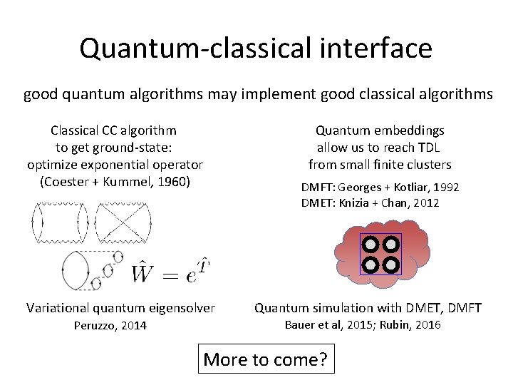 Quantum-classical interface good quantum algorithms may implement good classical algorithms Classical CC algorithm to