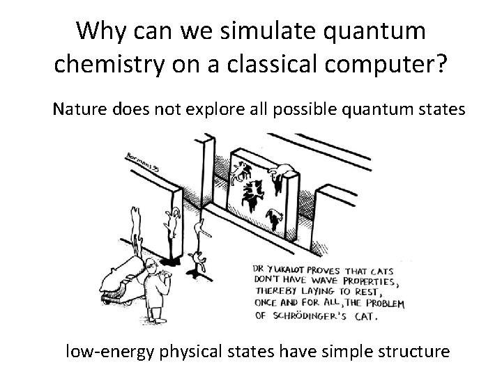 Why can we simulate quantum chemistry on a classical computer? Nature does not explore