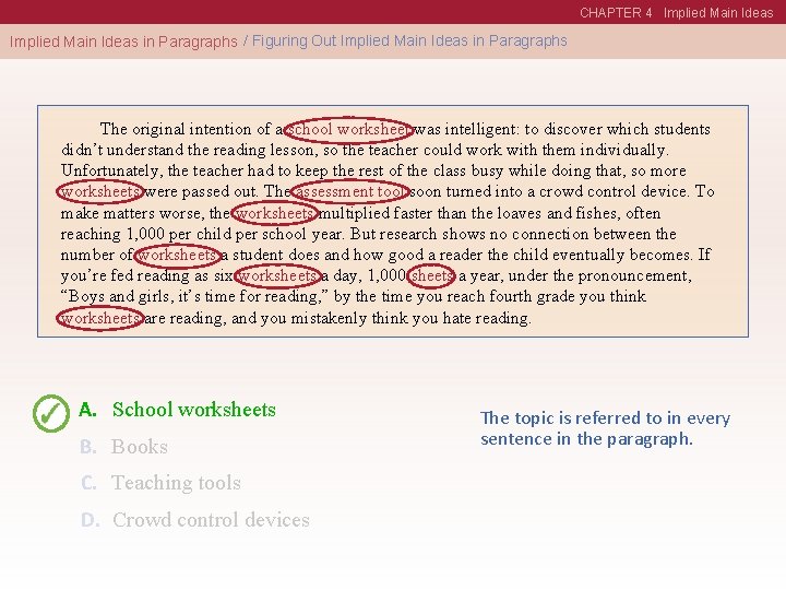 CHAPTER 4 Implied Main Ideas in Paragraphs / Figuring Out Implied Main Ideas in