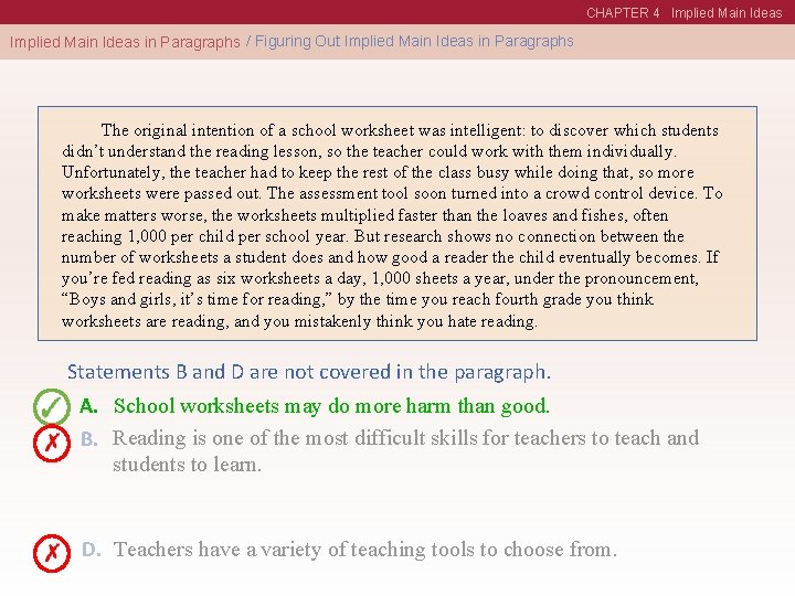 CHAPTER 4 Implied Main Ideas in Paragraphs / Figuring Out Implied Main Ideas in