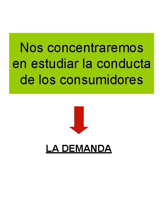 Nos concentraremos en estudiar la conducta de los consumidores LA DEMANDA 