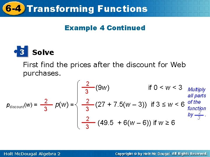 6 -4 Transforming Functions Example 4 Continued 3 Solve First find the prices after 6 -4 Transforming Functions Example 4 Continued 3 Solve First find the prices after