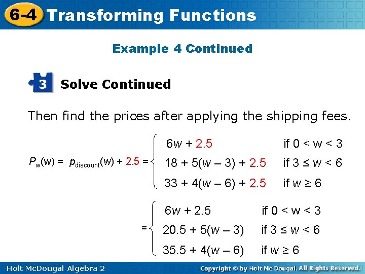 6 -4 Transforming Functions Example 4 Continued 3 Solve Continued Then find the prices 6 -4 Transforming Functions Example 4 Continued 3 Solve Continued Then find the prices