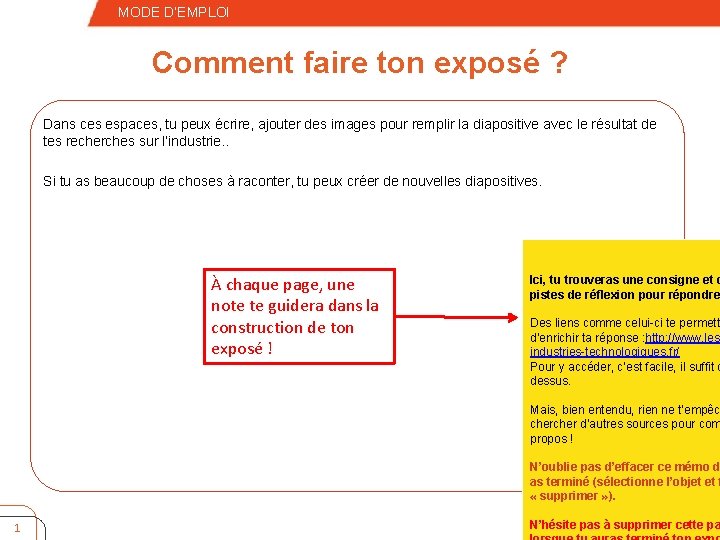 – Quatrième niveau MODE D’EMPLOI Comment faire ton exposé ? Dans ces espaces, tu