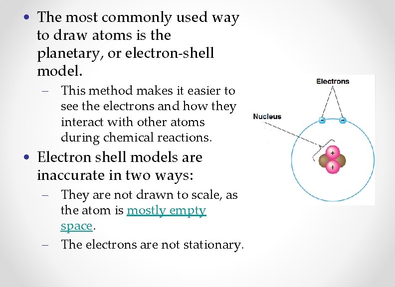  • The most commonly used way to draw atoms is the planetary, or