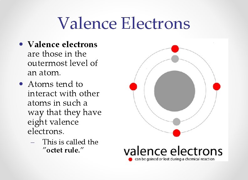 Valence Electrons • Valence electrons are those in the outermost level of an atom.