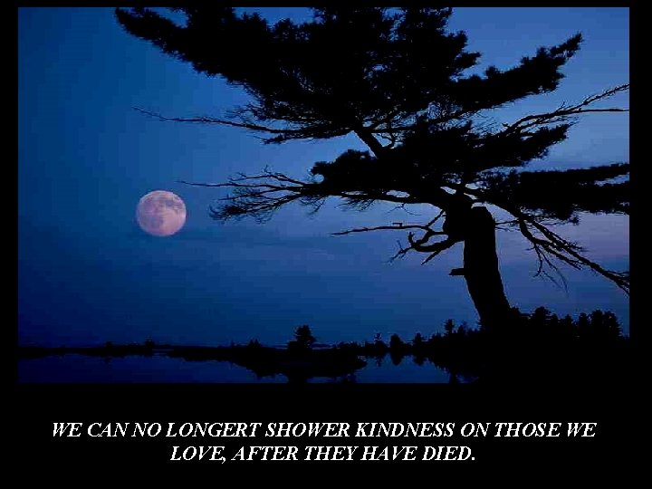 WE CAN NO LONGERT SHOWER KINDNESS ON THOSE WE LOVE, AFTER THEY HAVE DIED. WE CAN NO LONGERT SHOWER KINDNESS ON THOSE WE LOVE, AFTER THEY HAVE DIED.