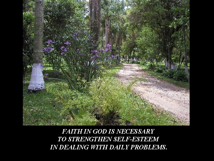 FAITH IN GOD IS NECESSARY TO STRENGTHEN SELF-ESTEEM IN DEALING WITH DAILY PROBLEMS. FAITH IN GOD IS NECESSARY TO STRENGTHEN SELF-ESTEEM IN DEALING WITH DAILY PROBLEMS.