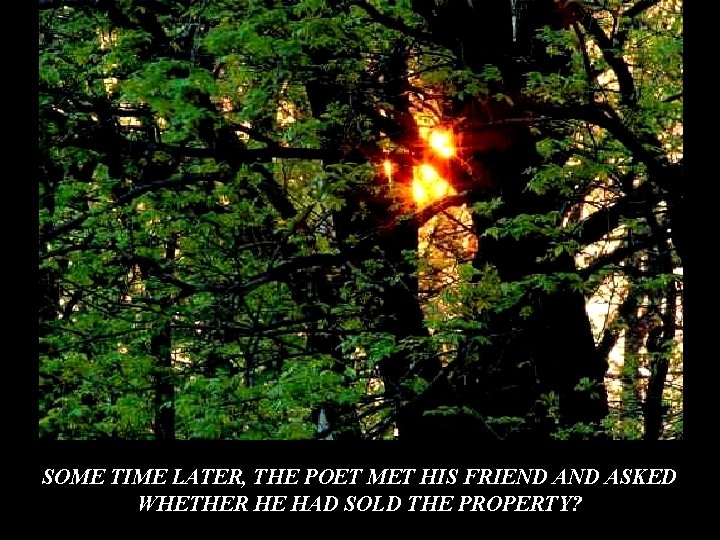 SOME TIME LATER, THE POET MET HIS FRIEND ASKED WHETHER HE HAD SOLD THE SOME TIME LATER, THE POET MET HIS FRIEND ASKED WHETHER HE HAD SOLD THE