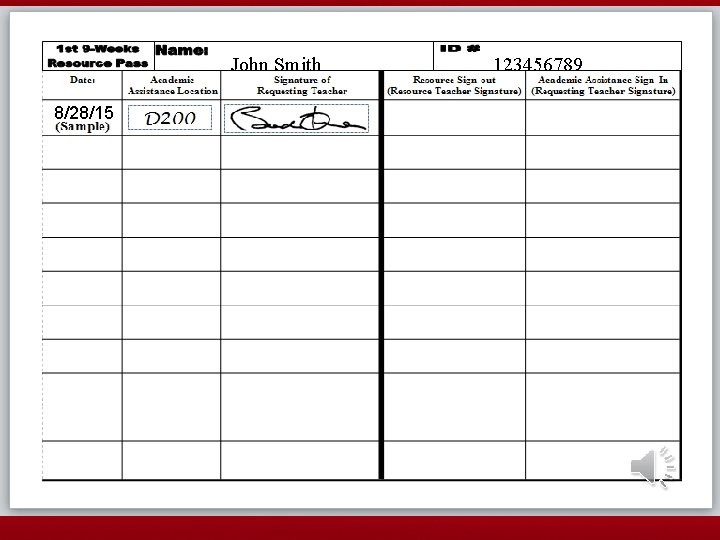 John Smith 8/28/15 123456789 