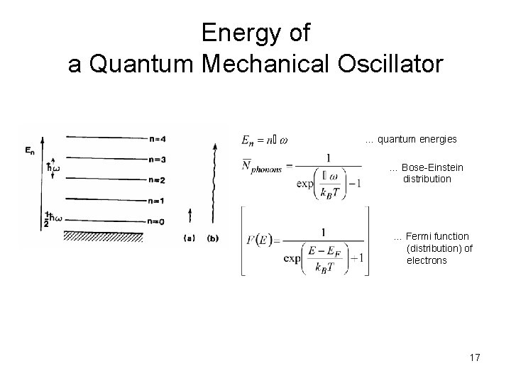 Energy of a Quantum Mechanical Oscillator … quantum energies … Bose-Einstein distribution … Fermi