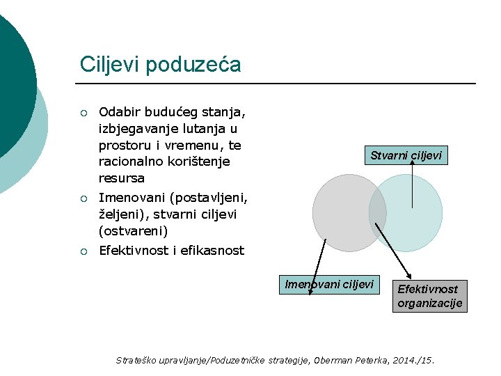 Ciljevi poduzeća ¡ Odabir budućeg stanja, izbjegavanje lutanja u prostoru i vremenu, te racionalno