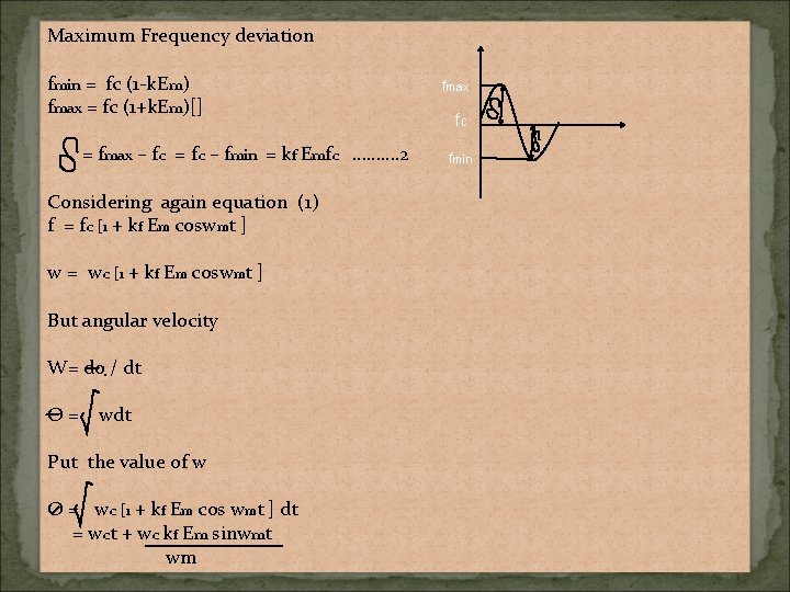 Maximum Frequency deviation fmin = fc (1 -k. Em) fmax = fc (1+k. Em)[]