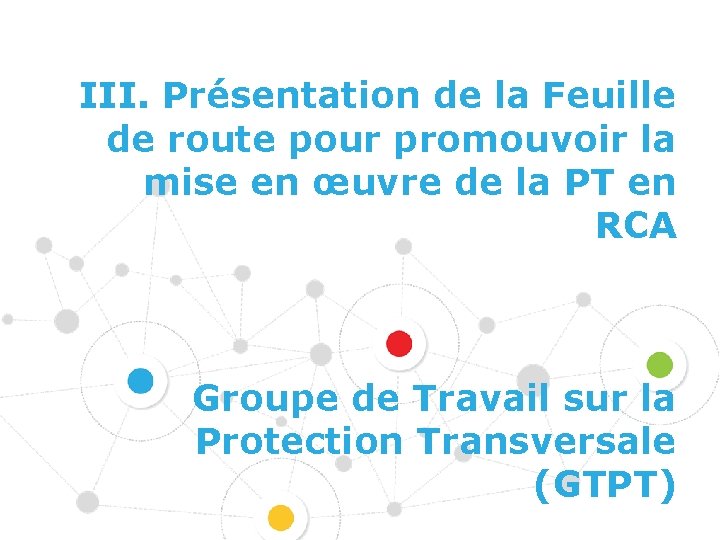  III. Présentation de la Feuille de route pour promouvoir la mise en œuvre