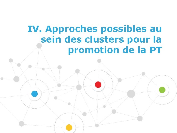  IV. Approches possibles au sein des clusters pour la promotion de la PT