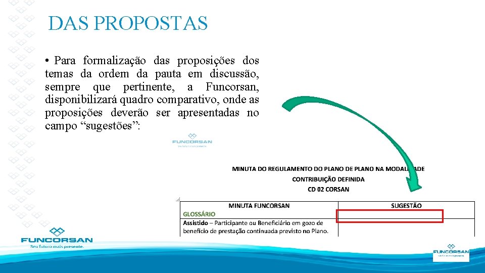 DAS PROPOSTAS • Para formalização das proposições dos temas da ordem da pauta em