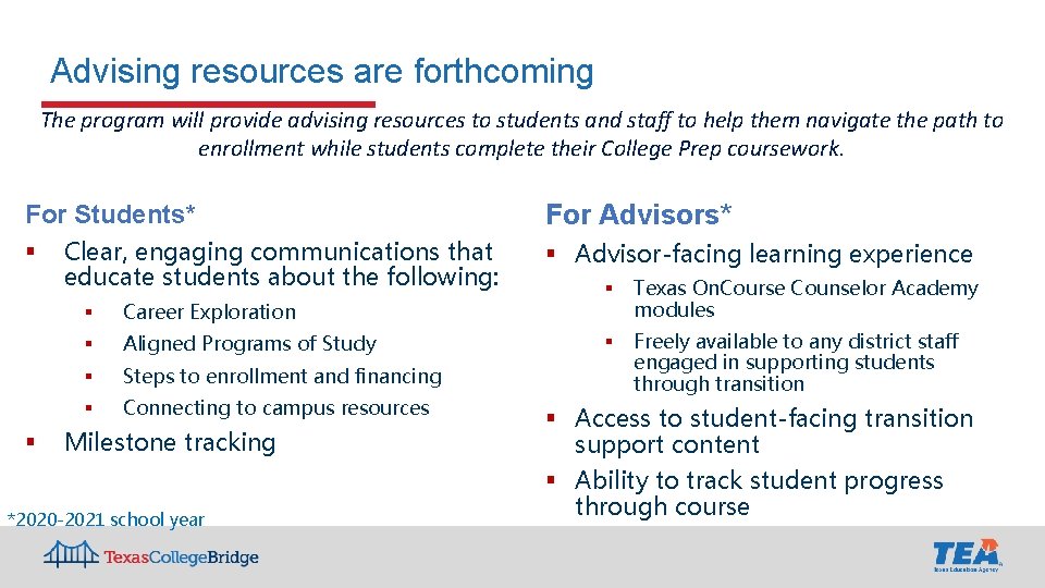 Advising resources are forthcoming The program will provide advising resources to students and staff Advising resources are forthcoming The program will provide advising resources to students and staff