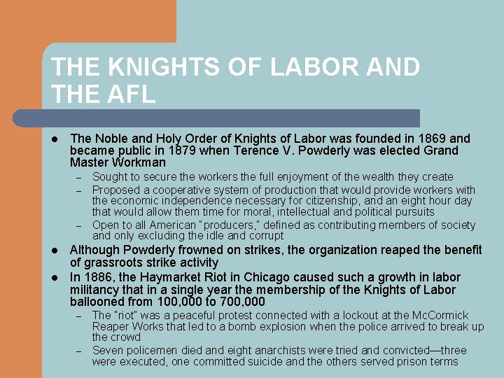 THE KNIGHTS OF LABOR AND THE AFL l The Noble and Holy Order of