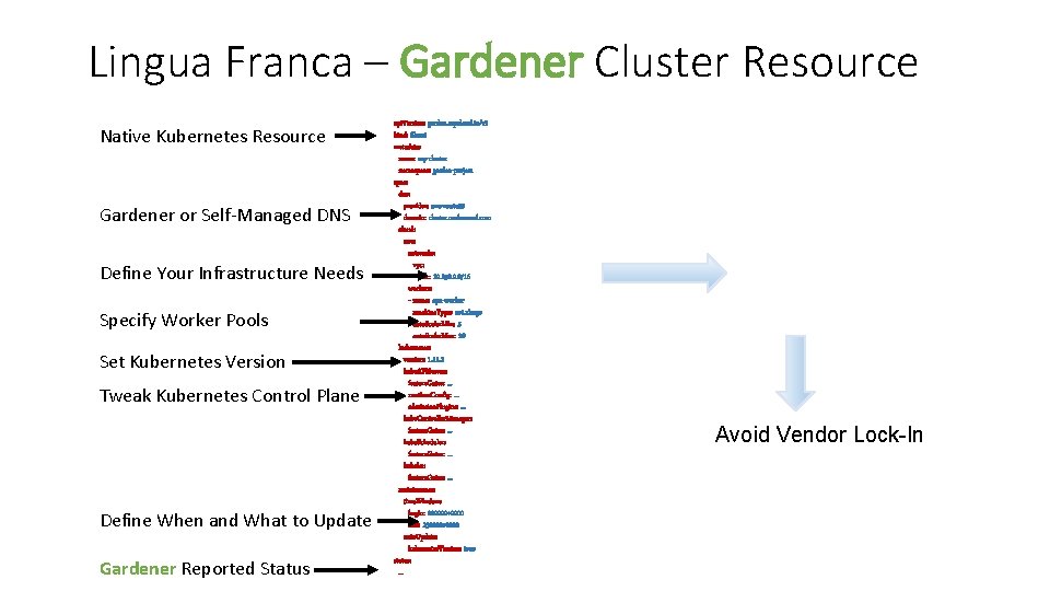 Lingua Franca – Gardener Cluster Resource Native Kubernetes Resource Gardener or Self-Managed DNS Define