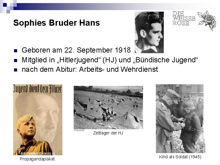 Sophies Bruder Hans n n n Geboren am 22. September 1918 Mitglied in „Hitlerjugend“