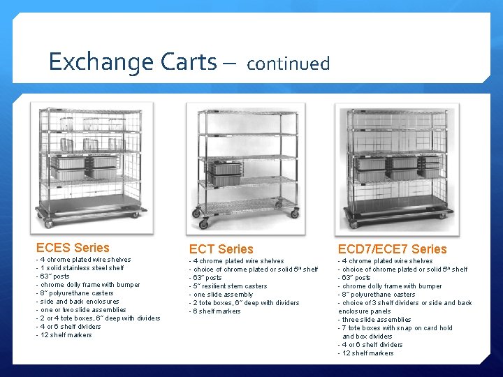 Exchange Carts – ECES Series - 4 chrome plated wire shelves - 1 solid