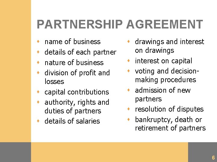PARTNERSHIP AGREEMENT name of business details of each partner nature of business division of