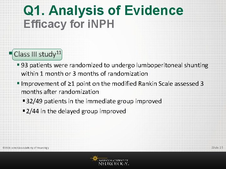 Q 1. Analysis of Evidence Efficacy for i. NPH § Class III study 11