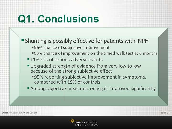 Q 1. Conclusions § Shunting is possibly effective for patients with i. NPH §