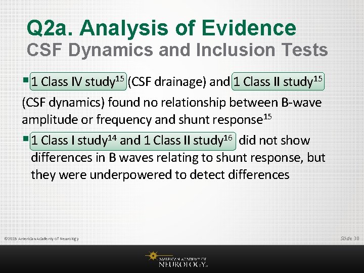Q 2 a. Analysis of Evidence CSF Dynamics and Inclusion Tests § 1 Class