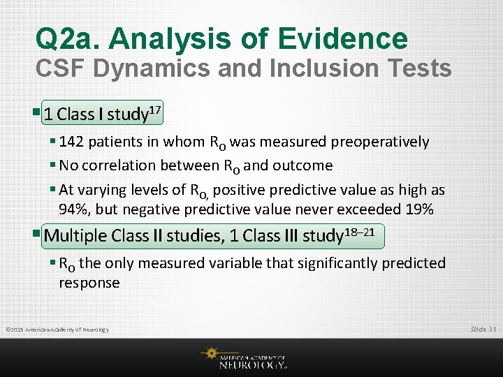 Q 2 a. Analysis of Evidence CSF Dynamics and Inclusion Tests § 1 Class